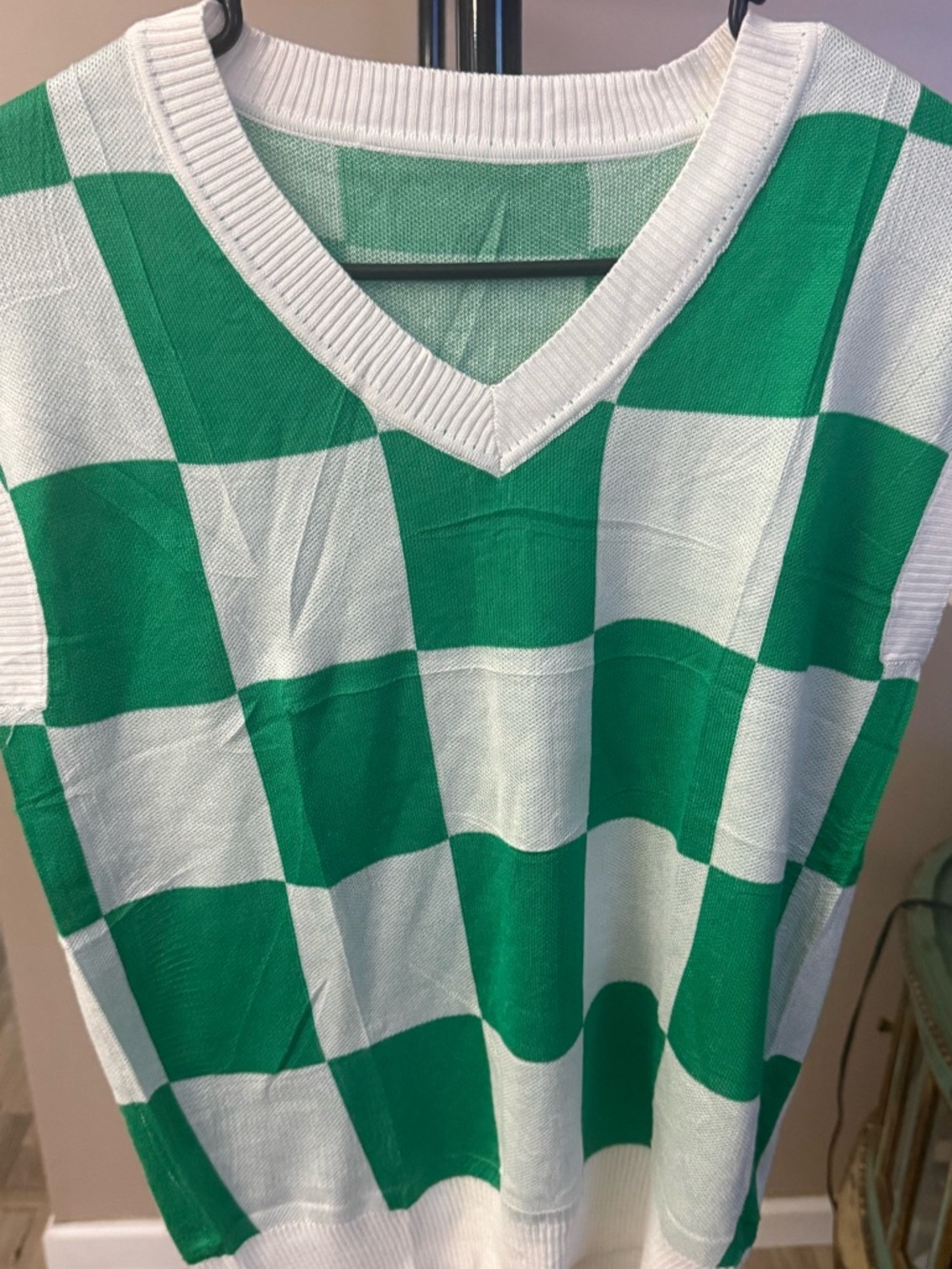 NWT Lomon Green White Checkered Sweater vest
